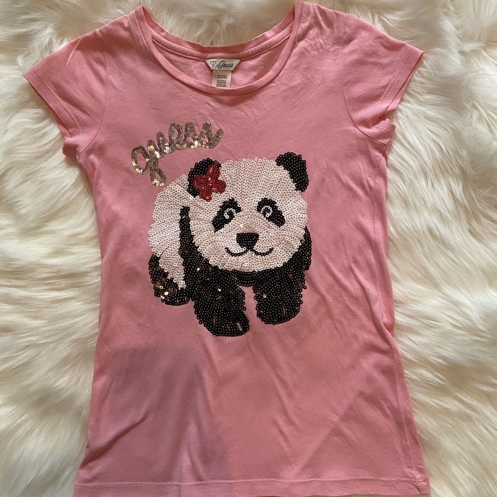 Light Pink Sequence Panda Guess Tee